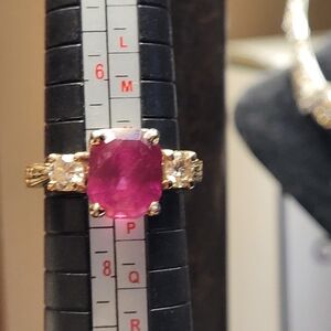 14 Kt Elegant Gold, Ruby And Diamond Ring